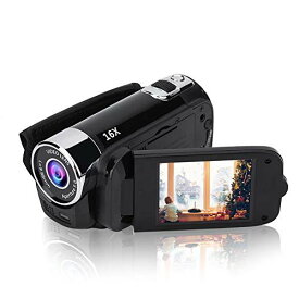 VBESTLIFE HD ビデオカメラ 16倍デジタルズーム 270度回転 手ブレ補正 高耐久 ポータブル 軽量 DVデジタルカメラ(ブラック USプラグ)