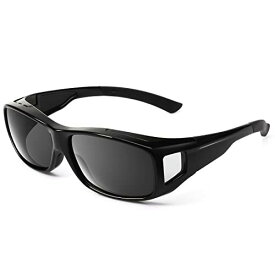 Br'Guras 偏光サングラス オーバーグラス 偏光オーバーサングラス めがねの上から掛けられる 偏光グラス 偏光レンズ UV400 紫外線カット 運転/旅行/釣りサングラス (黒・偏光レンズ)