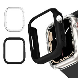 Miimall 対応 「2枚セット」 Apple Watch Series 8/7 41mm 【2022/2021 モデル】 専用ケース アップルウォッチ 41mm カバー 軽量 PC材質 ぴったり対応 擦り傷防止 衝撃吸収 装着簡単 Apple Watch 7 保護カバー（ブラック＋クリア｜41mm）