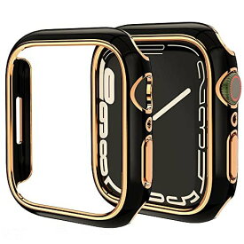 Miimall 対応 Apple Watch 8 45mm/7 45mmケース アップルウォッチシリーズ 8 2022/7 ケース PC材質オシャレ設計 傷防止 防塵 軽量 防衝撃 保護バンパー Apple Watch Series 7 側面カバー（45mm|ブラックx縁：ローズゴールド）