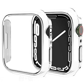 Miimall 対応 Apple Watch 8 45mm/7 45mmケース アップルウォッチシリーズ 8 2022/7 ケース PC材質オシャレ設計 傷防止 防塵 軽量 防衝撃 保護バンパー Apple Watch Series 7 側面カバー（45mm|ホワイトx縁：シルバー）