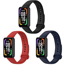 Miimall 対応 【3枚セット】 Redmi Smart Band シリコン バンド Redmi Smart Band ベルト ソフト 装着簡単 耐衝撃 おしゃれ 快適なデザイン 調節便利 軽量 Redmi スマート バンド 交換ベルト（レッド+ブラック＋ブルー）