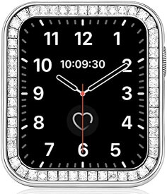Miimall 対応Apple Watch4/5/6/SE 保護ケース 44mm アップルウォッチ 4 金属カバー 彩りラインストーン 傷防止 お洒落 キラキラ 装着簡単 Apple Watch 6 保護バンパ（44mm|シルバー）