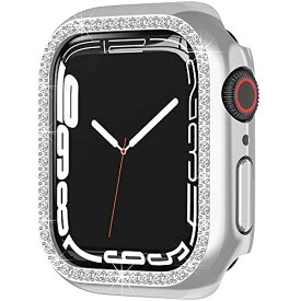 Miimall【2021新モデル】Apple Watch Series 8/7 41mm 専用ケース ラインストーン お洒落 傷防止 超簿軽量 PC材質 アップルウォッチ 7 41mm カバー 衝撃吸収 装着簡単 Apple Watch 7 ケース（41mm|シルバー）