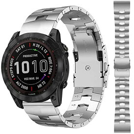 Miimall 対応Garmin Fenix 7/6 pro/6/5/5 plus 金属高級バンド Garmin Approach S62/S60 交換バンド 金属 高級ステンレスバンド ステンレス 調節可能 ビジネス風 ForeAthlete 945交換バンド（シルバー）