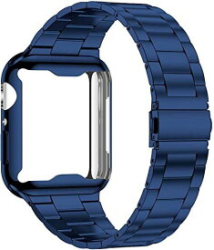 Miimall【バンド+ケース セット】Apple Watch SE/6/5/4/3/2/1 バンド ケース アップルウォッチ 6 交換バンド カバー 高級ステンレスバンド TPU材質 調節可能 全面保護 Apple Watch SE 交換バンド（ブルー/44mm）