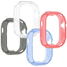 Miimall【4枚セット】 Apple Watch Ultra 49mm 専用ケース 2022 アップルウォッチ Ultra カバー ソフト TPU材質 ぴったり対応 擦り傷防止 軽量 防衝撃 Apple Watch Ultra 49mm バンパー（ブラック+クリア+ブルー+レッド）