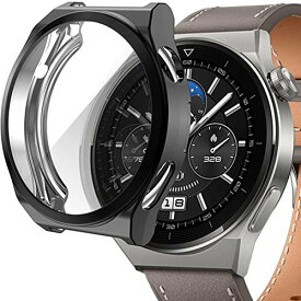 Miimall対応 Huawei(ファーウェイ) Watch GT3 Pro 46mm カバー TPU全面保護ケース 電気メッキ加工 高透過率 衝撃吸収 指紋防止 超軽量 Huawei Watch GT3 Pro ケース 気泡防止 脱着簡単（46mm｜ブラック）