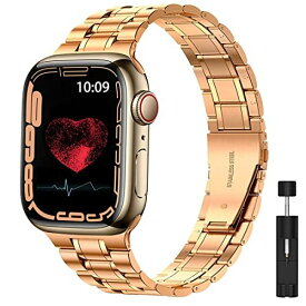 Miimall対応Apple Watch 7/se/6/5/4/3/2/1バンド 【軽量薄型】ステンレス製Apple Watch 7 45mmメタルバンド シンプル 長さ調整可能 アップルウォッチ6 ベルト 贅沢iWatch 交換ベルトビジネス質感(ローズゴールド|42mm 44mm 45mm)