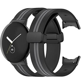 Miimall【マグネットボタン】対応Google Pixel Watch バンド Google グーグル Pixel Watch 替えベルト 2色デザイン 磁気開閉 柔軟なシリコン 簡単取付 軽量 男女通用 多色選択 Pixel Watch ベルト グーグル Pixel Watch交換バンド（ブラックグレー）