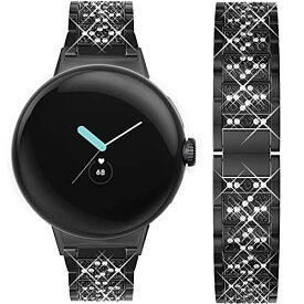 Miimall対応Google Pixel Watch専用 メタルバンド 女性 キラキラ Google グーグルPixel Watch バンド キラキラ ラインストーン 高級ステンレスバンド 調節可能 オシャレ ステンレス ピクセルwatch ベルト(ブラック)