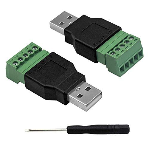 Poyiccot USB 2.0 Aネジ留め式端子台， USB コネクタオス端子、、USBオスto 5ピンネジ留め式端子アダプタコネクタへ、2個