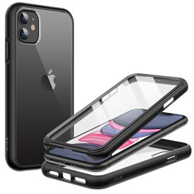 JEDirect iPhone 11 (6.1インチ専用) ケース 液晶保護フィルム内蔵 傷つけ防止 フルボディ 360°全面 保護カバー クリアバック (ブラック)