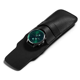 Woodten 腕時計 ケース 1本 ウォッチボックス ポータブル時計ケース 腕時計 ホルダー 持ち運びに便利な厚手のレザー防水耐衝撃時計ケース(ブラック ウォッチ バッグ)