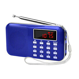 LEFON 充電式 多機能 AM FMポケットラジオ 高感度 USB.microSDカード対応 MP3プレーヤー LEDライト 非常用ラジオ 小型で軽量 携帯ラジオ (ブルー)
