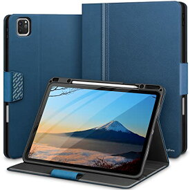 KingBlanc iPad Pro 12.9 ケース 第6世代 2022 第5/4世代(2021/2020モデル) 手帳型 ペンホルダー付き ペン収納可能 オートスリープ/ウェイク機能 アップルペンシル2 のペアリング/ワイヤレス充電対応 のPUレザー 絵描き角度 全面保護 スマートカバー, ブルー