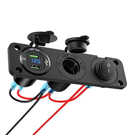 zmayastar 3連 防水 ボートスイッチ スイッチパネル 車 船 マリン ロッカー スイッチパネル 電圧計 電源ソケット USBソケット USBチャージャー 点煙器スイッチ 付き DC12-24V 船舶用品 SP-CYKG-011 (3連)