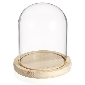 Sumnacon　透明ガラスドーム　コレクションケース　ガラスディスプレイケース　木製ベース　ガラスカバー　透明なデスクトップ装飾ディスプレイ　ミニ花束フィギュアディスプレイケース　卓上ディスプレイ　卓上の飾り (14*16cm)