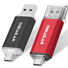 THKAILAR 64GB USBメモリ タイプC 2個セット 2in1 USB 3.0 トフラッシュメモリー64GB 高速データ転送 バックアップ デュアルフラッシュドライブ Type-C USBメモリ 両面挿し U? パソコン/PC/Pad/Androidなど対応【二色：赤い+黒い】