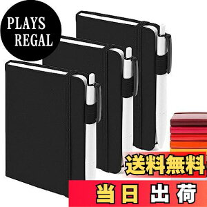 【送料無料】Feela ノートブック A6 黒 3冊セット B罫 6mm 横罫 合皮 ポケットサイズ ミニ ペン付き