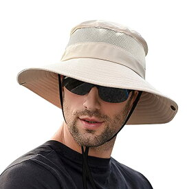 [Roleness] サファリハット メンズ 大きいサイズ 帽子 日焼け防止 アウトドア ハット UVカット 軽量 折り畳み 2WAY ハット つば広 あご紐付き 夏 釣り 登山 帽子 速乾性 防風 通気 ベージュ