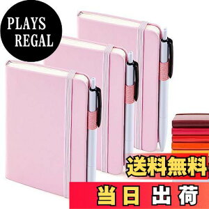 【送料無料】Feela ノートブック A6 パステルカラー ピンク 3冊セット B罫 6mm 横罫 合皮 ポケットサイズ ミニ メモ帳 黒ペン付き