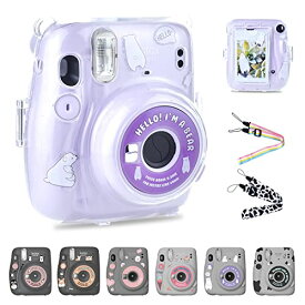 Rieibi [9点入りセット] チェキケース、Fujifilmチェキinstax mini 11ケース 可愛いカメラバッグ mini11 チェキ保護カバー instax mini 11 保護ケース カメラケース ショルダーストラップ付き 可愛いステッカー付き フィルム収納ポケット付き クリア PVCカバー ハード