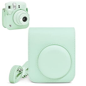 Rieibi instax mini 12ケース、インスタックスミニ 12 ケース Fujifilm チェキ instax mini 12 ケース チェキ12ケース instax mini 12保護カバー instax mini 12収納バッグ PUレザー ショルダーストラップ付 携帯便利 軽量 全面保護 おしゃれ（グリーン）