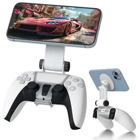 Newzerol リモートコントロールスマホホルダー マグネット式 PS5ゲームスマホホルダー PS5 Dualsenseマグセーフホルダーアクセサリー iOSおよびAndroid向けリモート・ストリーミング・ゲームクリップ 吸着力が強い - シルバー