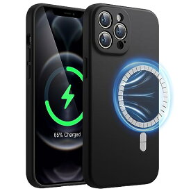 JEDirect iPhone12ProMax (12 Pro Max 6.7インチ専用) マグネット シリコンケース MagSafe対応 シルキーソフトタッチの電話カバー カメラレンズ保護 (ブラック)
