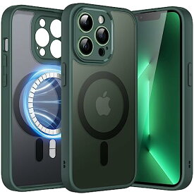 JEDirect iPhone13ProMax (13 Pro Max 6.7インチ用) マグネット ケース MagSafeに対応 半透明のマット背面 カメラレンズ 完全保護 薄型 耐衝撃 カバー (ミッドナイトグリーン)