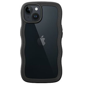 JEDirect iPhone 14 6.1インチ用 かわいい ケース 波状フレーム うねうね 耐衝撃 スマホカバー 女性用 女子向け クリア ハードPCバック (ブラック)