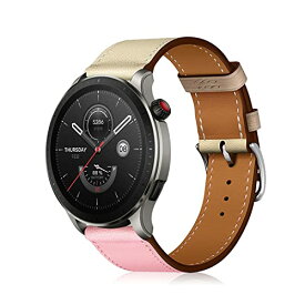 SeGinn レザーバンド Huawei Watch GT4 46mm/ASUS VivoWatch 5/HUAWEI WATCH Ultimate/Huawei Watch Buds/Amazfit Bip 5 対応 バンド 革 交換バンド 22MM 高級 ビジネス ベルト コンパチブル Xiaomi Mi Watch/Watch S1/S1 Active/Garmin Venu 3 バンド（ピンク/ホワイト