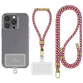 [Sinjimoru] 2本【タグパッチ改良】 スマホストラップ、スマホショルダーストラップ・スマホハンドストラップとの2本入り スマホストラップ首掛け iPhone落下防止 紛失防止 長さ調整可能 ワイヤレス充電 携帯ストラップ Hand Shoulder Strap set Burgundy Mix