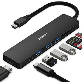 BENFEI USB C ハブ 7in1、USB C ハブ マルチポート アダプター、USB-C - HDMI 4K@30Hz、USB-C - SD/TF カードリーダー/3*USB 3.0/ PD 60W 充電 パワーデリバリー Thunderbolt 3/4 iPhone 15 Pro/Max, MacBook Pro/Air 2023, iPad Pro, iMac, XPS などに対応-黒