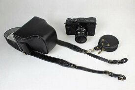 Koowl 対応 Fujifilm X-Pro2 X-Pro 2 X-PRO 3 X PRO 3 ケース 本革カメラーケース、Koowl手作り表面牛革カメラケース、富士 X-Pro2 X-Pro 2 X Pro2 一眼カメラケース、防水、防振、携帯型、透かし彫りベース+肩紐+ミニ収納ケース (ブラック)