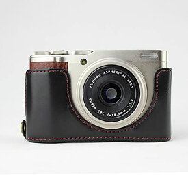 Koowl対応 Fujifilm Fuji 富士 XF10 カメラバッグ カメラケース 、Koowl手作りトップクラスのPUレザーカメラハーフケース、一眼カメラケース、防水、防振、携帯型、透かし彫りベース＋ハンドストラップ（カメラストラップ） (ブラック)