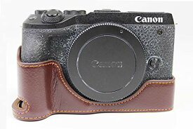 Koowl 対応 Canon キヤノン EOS M6 Mark II カメラ バッグ カメラ ケース 本革、Koowl手作りトップクラスの牛革カメラハーフケース、Canon キヤノン EOS M6 Mark II一眼カメラケース、防水、防振、携帯型、透かし彫りベース＋ハンドストラップ（カメラストラップ） (コー