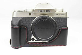 Koowl 対応 Fujifilm Fuji 富士 X-T200 XT200 X T200 カメラ バッグ カメラ ケース 、Koowl手作りトップクラスのPUレザーカメラハーフケース、一眼カメラケース、防水、防振、携帯型、透かし彫りベース＋ハンドストラップ（カメラストラップ） (ブラック)