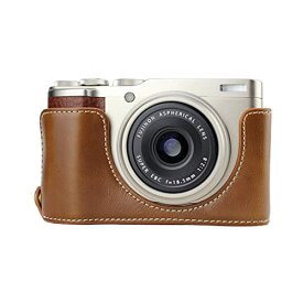 Koowl対応 Fujifilm Fuji 富士 XF10 カメラバッグ カメラケース 、Koowl手作りトップクラスのPUレザーカメラハーフケース、一眼カメラケース、防水、防振、携帯型、透かし彫りベース＋ハンドストラップ（カメラストラップ） (ブラウン)