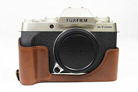 Koowl 対応 Fujifilm Fuji 富士 X-T200 XT200 X T200 カメラ バッグ カメラ ケース 、Koowl手作りトップクラスのPUレザーカメラハーフケース、一眼カメラケース、防水、防振、携帯型、透かし彫りベース＋ハンドストラップ（カメラストラップ） (コーヒー色)
