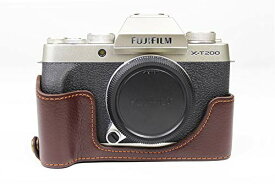 Koowl 対応 Fujifilm Fuji 富士 X-T200 XT200 X T200 カメラ バッグ カメラ ケース 本革、Koowl手作りトップクラスの牛革カメラハーフケース、一眼カメラケース、防水、防振、携帯型、透かし彫りベース＋ハンドストラップ（カメラストラップ） (コーヒー色)