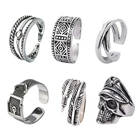 Coollooda 指輪【6個】メンズ リング 透かし 指輪 透かし彫り調節可能 アンティーク風 フリーサイズ ファッション ファッション アクセサリー