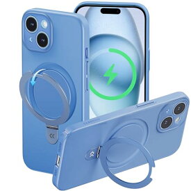 【極薄！機能充実】CASEKOO iPhone 15 用 ケース Magsafe対応 隠しスタンド 全面保護 スリム 薄型 ストラップホール付き 携帯カバー ワイヤレス充電対応 アイフォン15 ケース ライトブルー