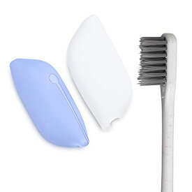 kwmobile 2x 歯ブラシ ヘッドカバー - 換気口付き 歯ブラシケース シリコン - 旅行 出張 に 青色/白色