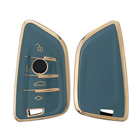 kwmobile 対応: BMW 3-ボタン 車のキー Smart Key キーケース - キーカバー 鍵カバー TPU 光沢仕上げ - 車鍵 耐衝撃 保護 青色/ゴールド