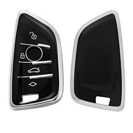 kwmobile 対応: BMW 3-ボタン 車のキー Smart Key キーケース - キーカバー 鍵カバー TPU 光沢仕上げ - 車鍵 耐衝撃 保護 黒色/シルバー