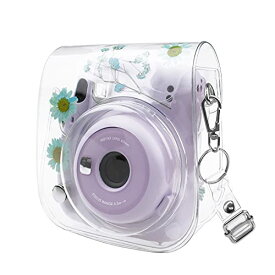 HIYQIN チェキケース,FUJIFILM instax mini 12/11/9/8+/8ケース 可愛いカメラバッグ ショルダーストラップ付き PVC満点星（ブルー）