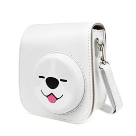 HIYQIN チェキケース,FUJIFILM instax mini12/11/9/8+/8適用ケース 可愛いカメラバッグ ショルダーストラップ付き PUレザー 犬の顔(ホワイト)