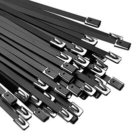 OFFO 黒色ステンレスバンド 100％SUS304ステンレス結束バンド 4.6mm×300mm(30本セット)室外用 耐熱性 耐紫外線 耐候性 耐薬品